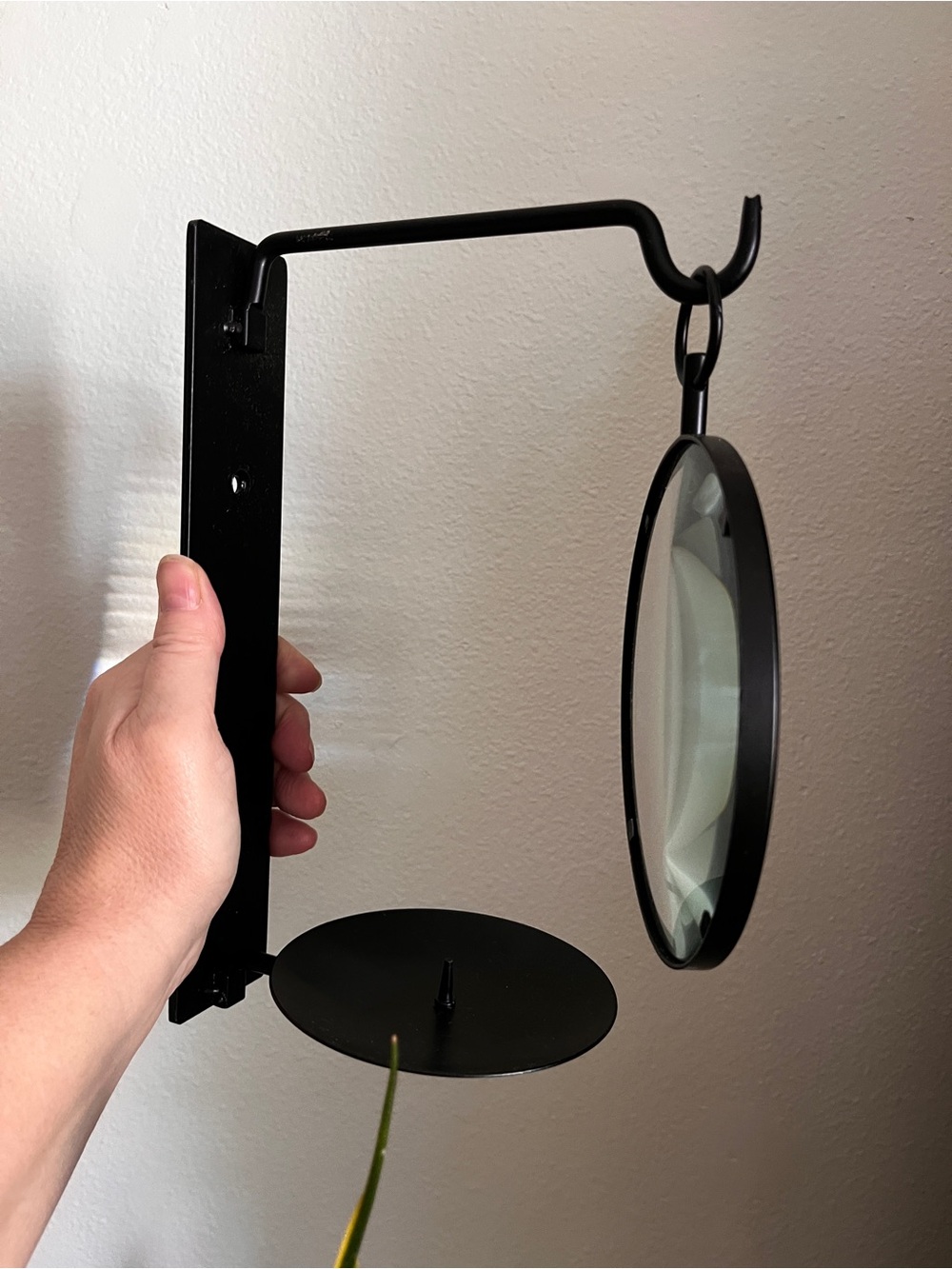 Black Wall-Mount Plant Holder with Hanging Magnifier - At Home America (3)
